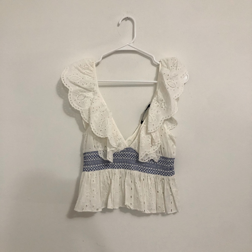 Zara Deep V Ruffle Peplum Style Tank Top